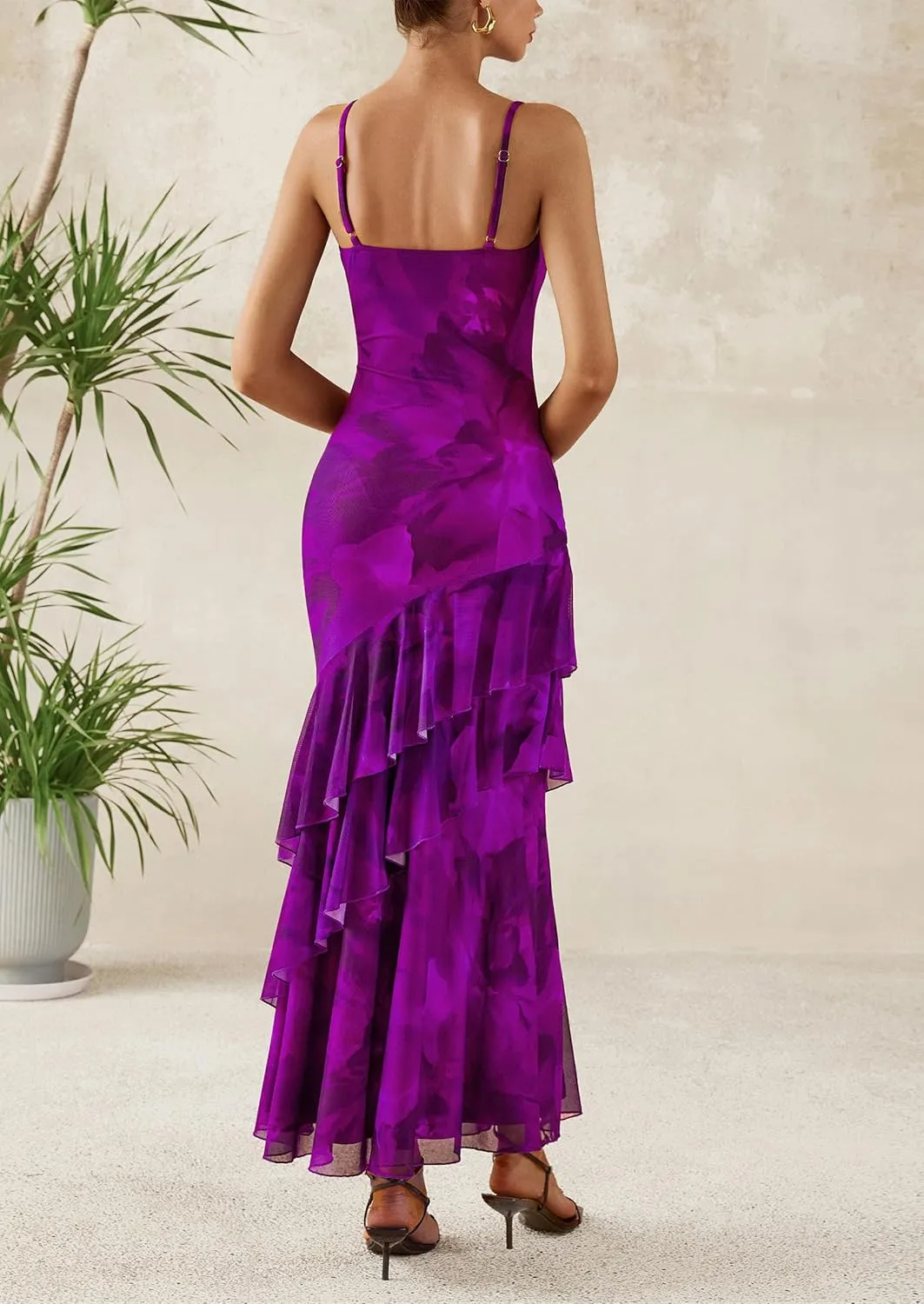 PRETTYGARDEN Maxi Dresses for Women 2025 Summer Tiered Floral Beach Sundress Spaghetti Strap Wedding Guest Long Dress