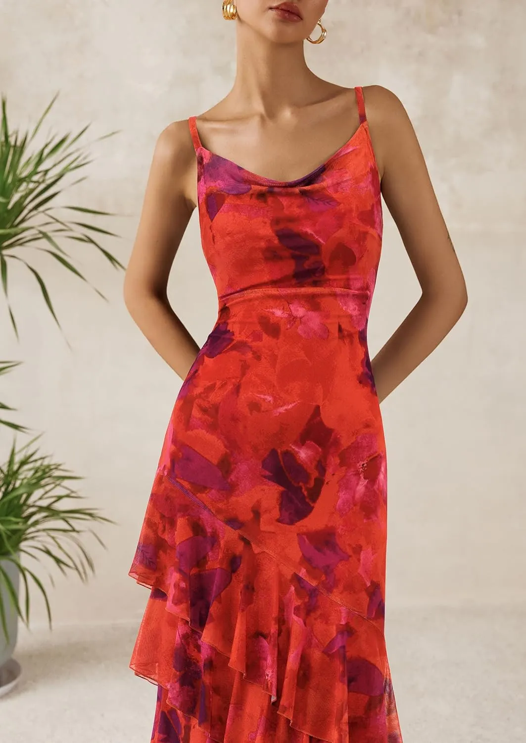 PRETTYGARDEN Maxi Dresses for Women 2025 Summer Tiered Floral Beach Sundress Spaghetti Strap Wedding Guest Long Dress