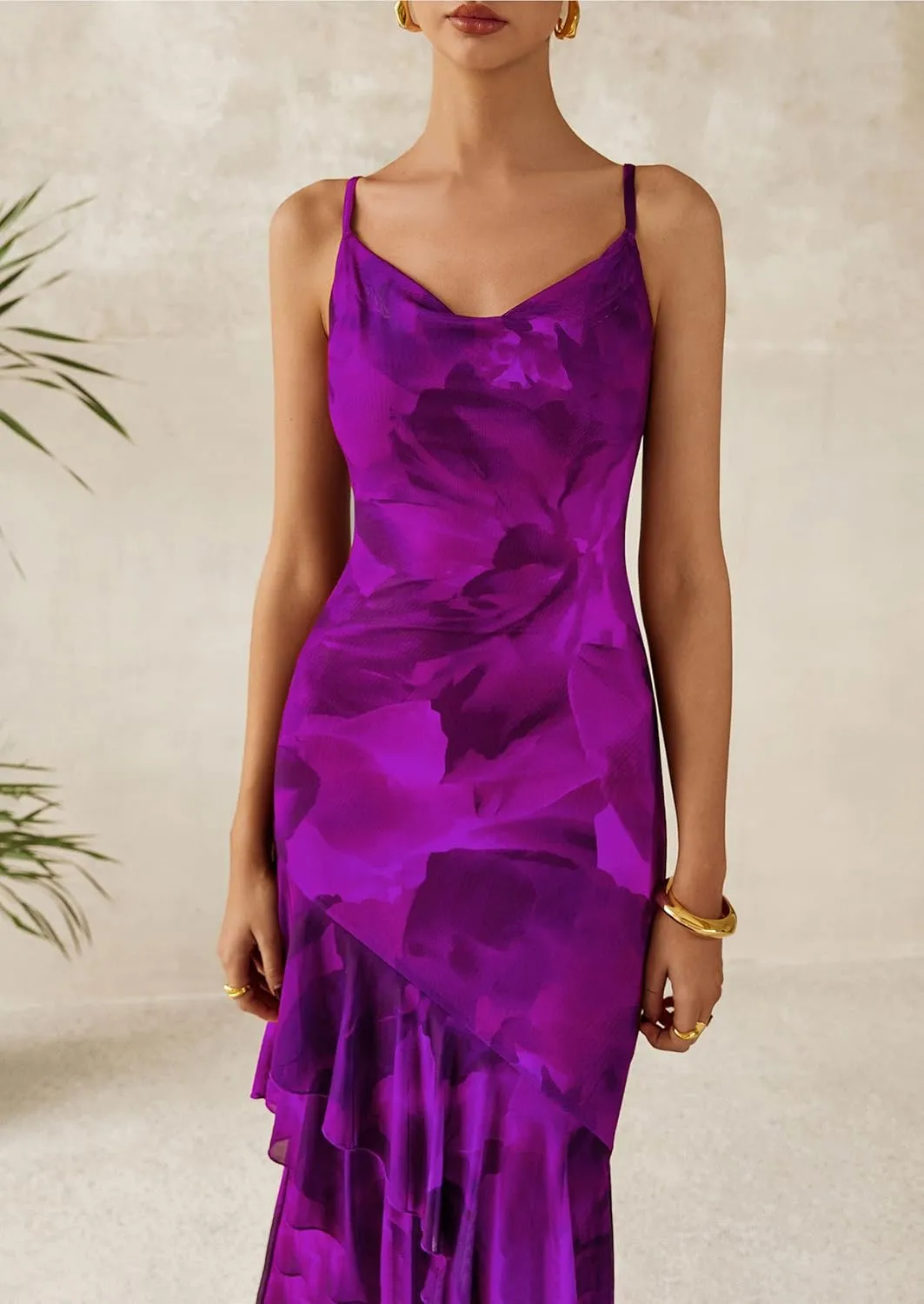 PRETTYGARDEN Maxi Dresses for Women 2025 Summer Tiered Floral Beach Sundress Spaghetti Strap Wedding Guest Long Dress