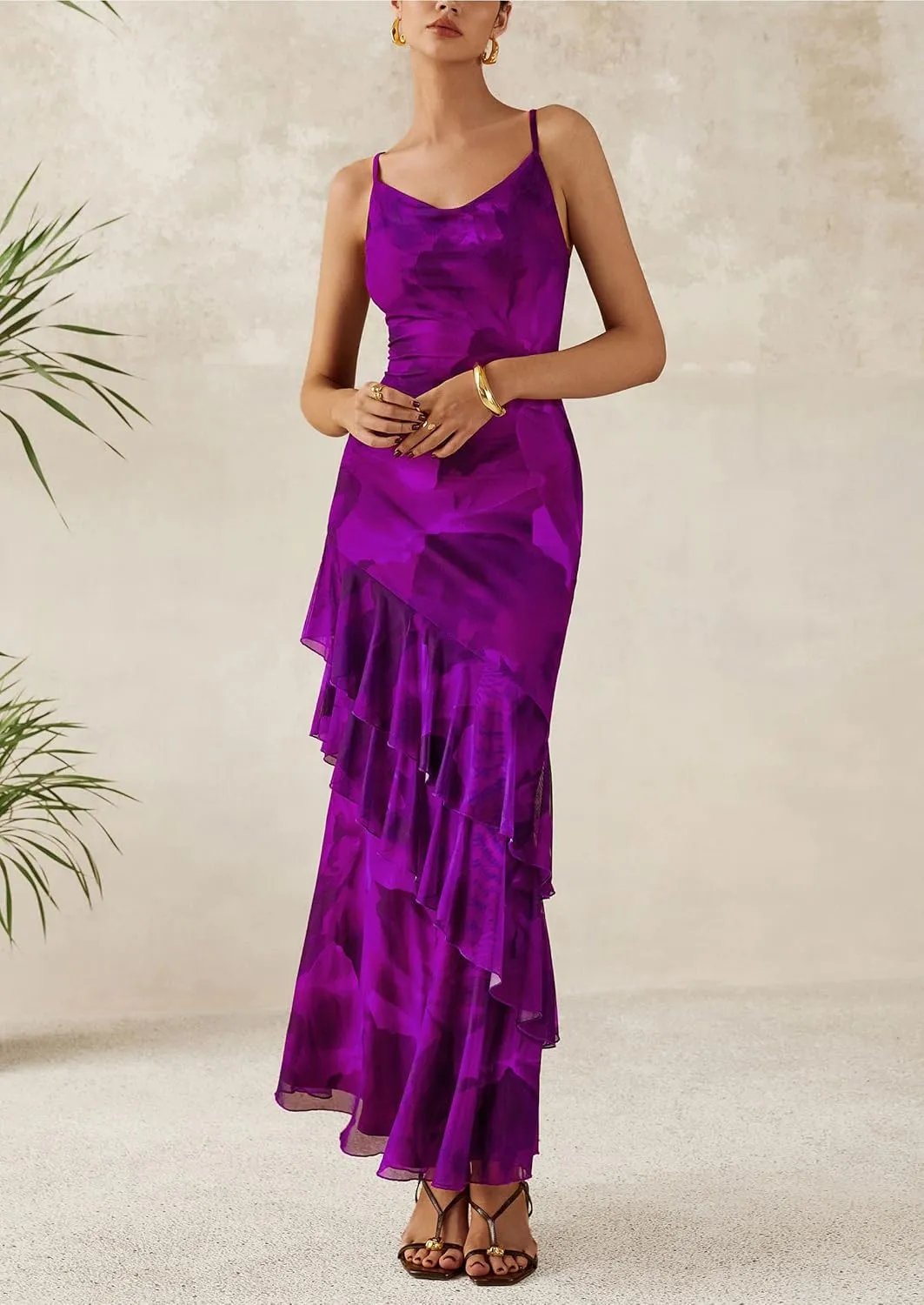 PRETTYGARDEN Maxi Dresses for Women 2025 Summer Tiered Floral Beach Sundress Spaghetti Strap Wedding Guest Long Dress