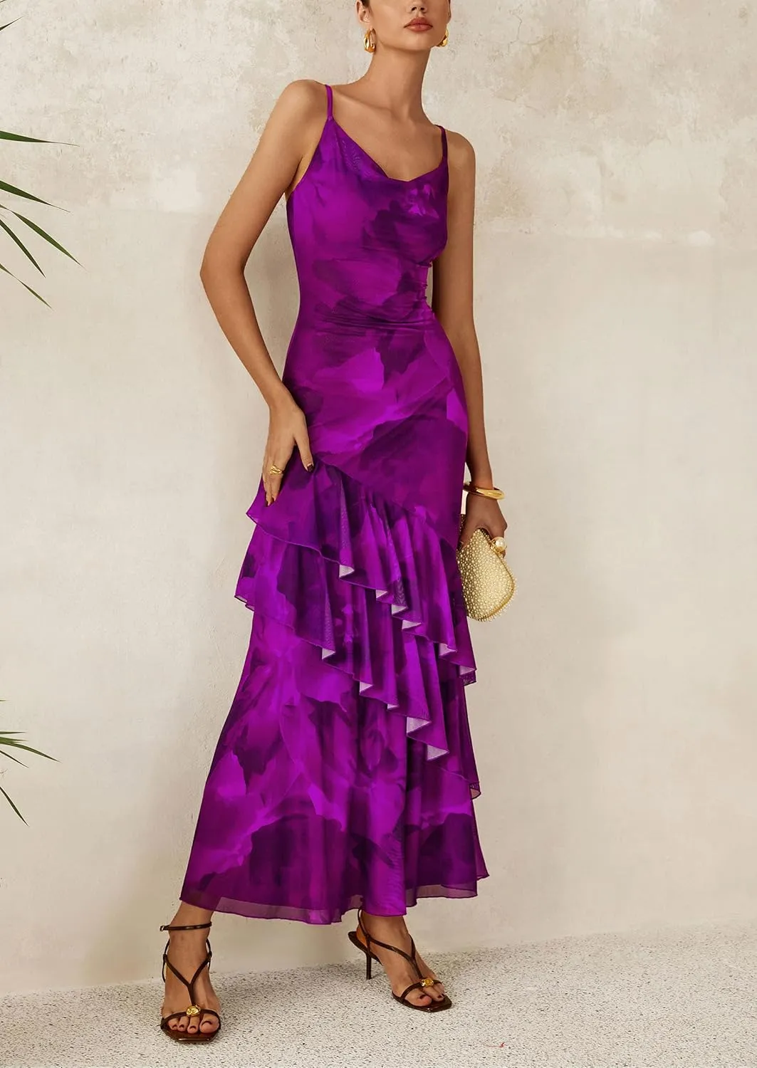 PRETTYGARDEN Maxi Dresses for Women 2025 Summer Tiered Floral Beach Sundress Spaghetti Strap Wedding Guest Long Dress
