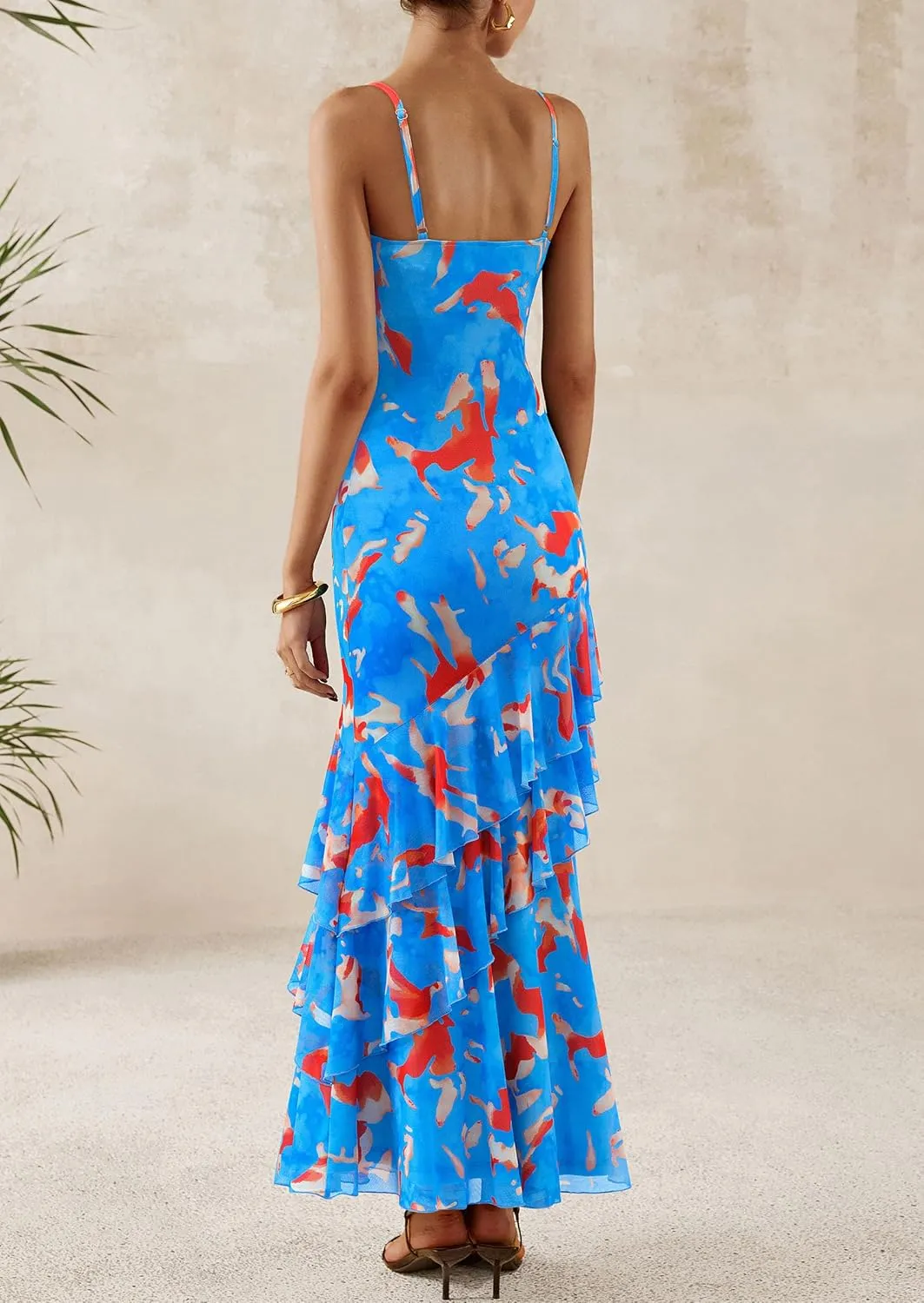 PRETTYGARDEN Maxi Dresses for Women 2025 Summer Tiered Floral Beach Sundress Spaghetti Strap Wedding Guest Long Dress