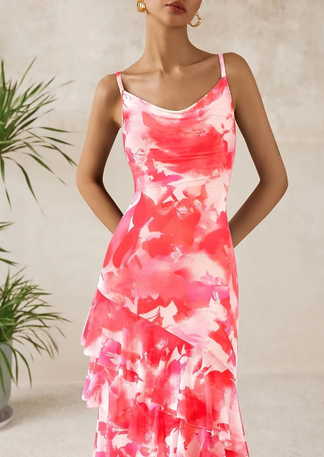 PRETTYGARDEN Maxi Dresses for Women 2025 Summer Tiered Floral Beach Sundress Spaghetti Strap Wedding Guest Long Dress