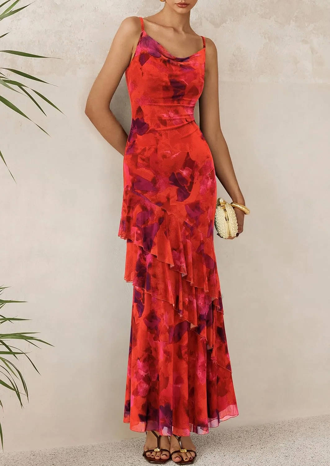 PRETTYGARDEN Maxi Dresses for Women 2025 Summer Tiered Floral Beach Sundress Spaghetti Strap Wedding Guest Long Dress