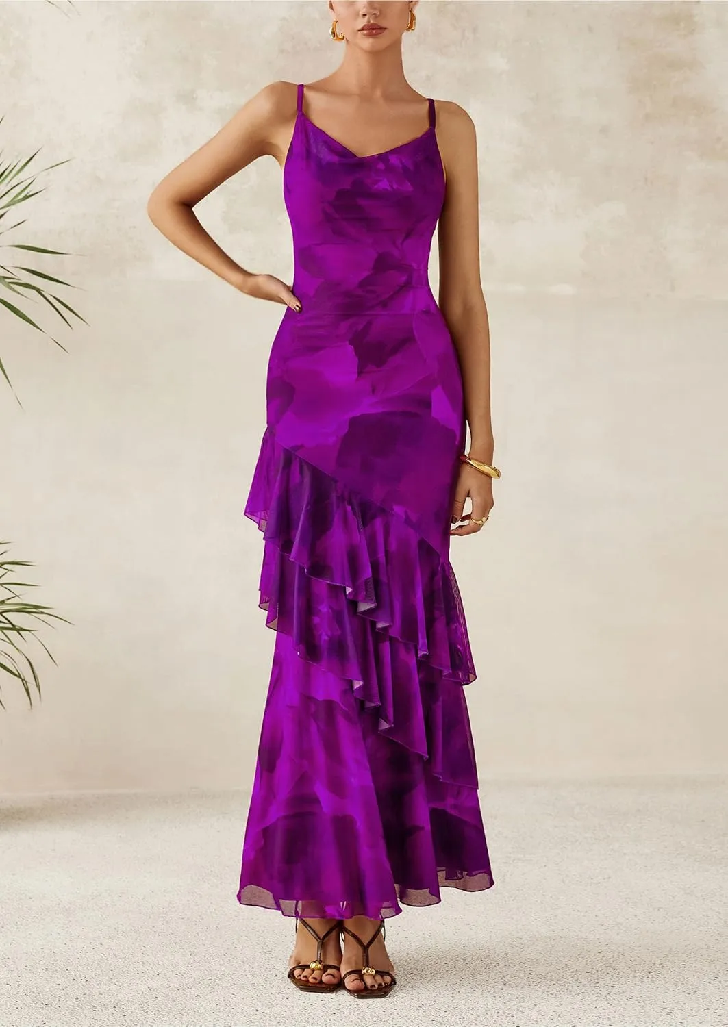 PRETTYGARDEN Maxi Dresses for Women 2025 Summer Tiered Floral Beach Sundress Spaghetti Strap Wedding Guest Long Dress