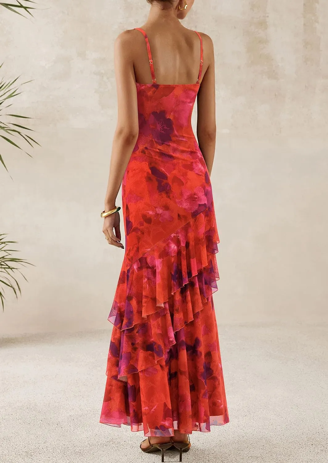 PRETTYGARDEN Maxi Dresses for Women 2025 Summer Tiered Floral Beach Sundress Spaghetti Strap Wedding Guest Long Dress