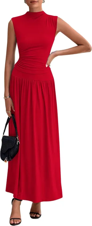PRETTYGARDEN Womens Skirt Sets 2025 Summer Ruched Tank Tops Ruffle Maxi Skirts Wedding Guest Matching 2 Piece Outfits
