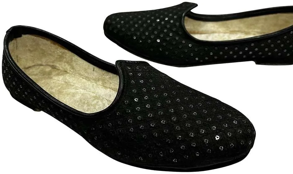 Punjabi Jutti for Mens Black Breathable Comfort Loafers Indian Shoes Sherwani Shoes