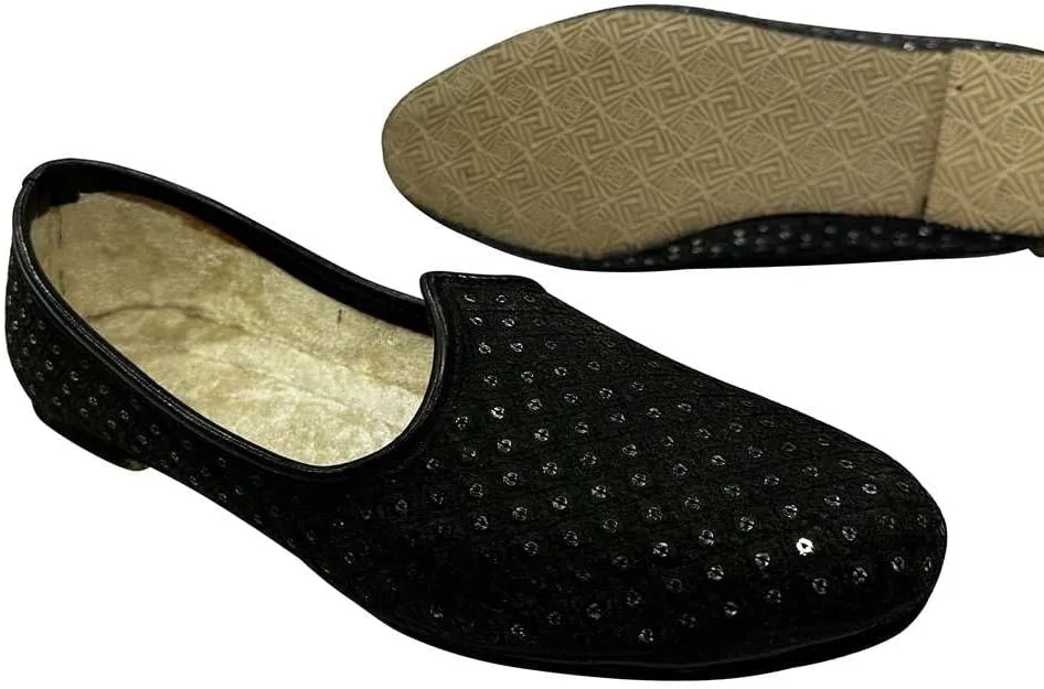 Punjabi Jutti for Mens Black Breathable Comfort Loafers Indian Shoes Sherwani Shoes