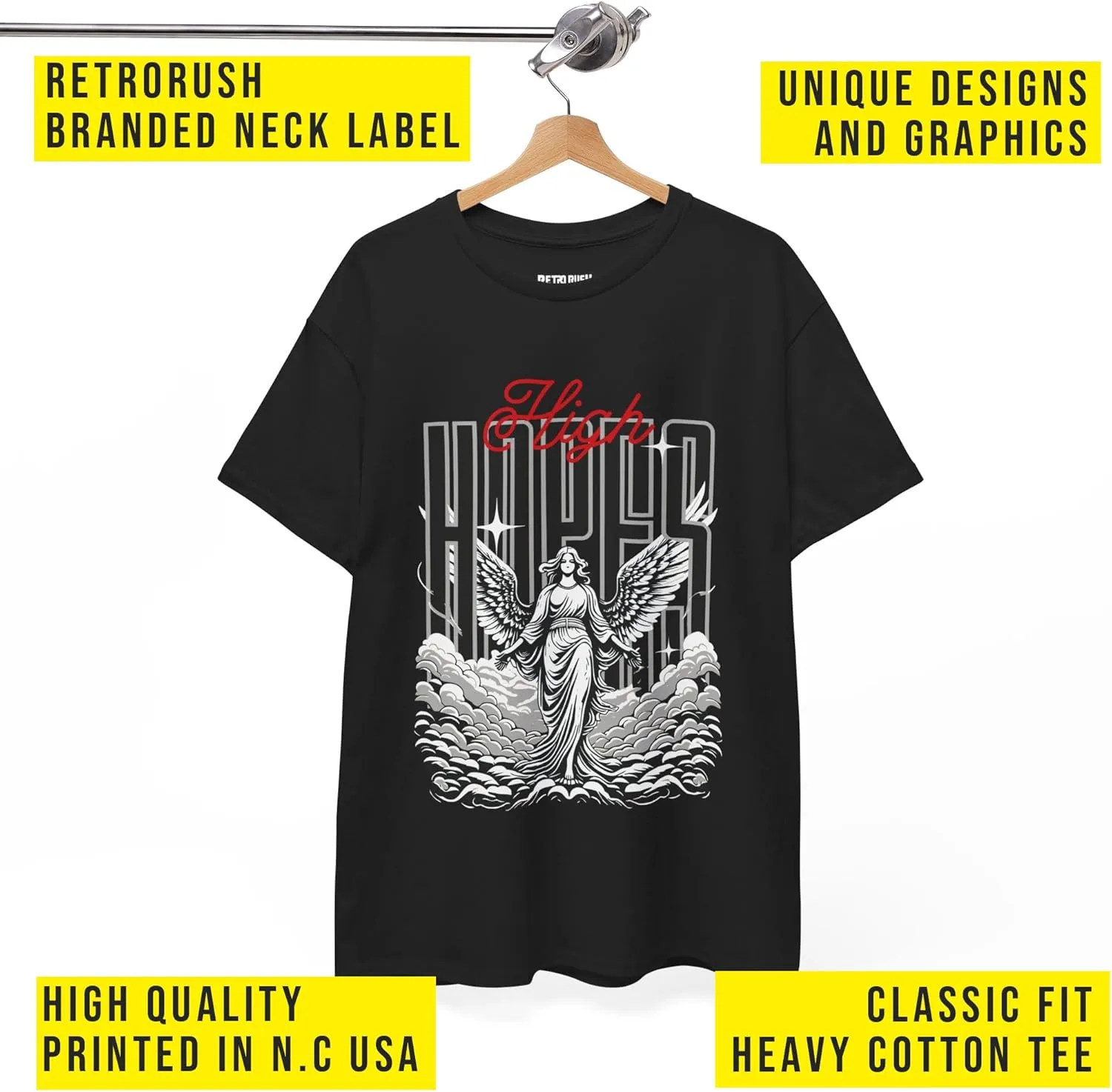 RetroRush Graphic Tee Retro Pop Culture Unisex Sneaker Shirt Hope Angel WC Black