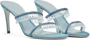 Rhinestone Tassel Heeled Sandals for Women Open Round Toe Stiletto High Heel Mules Sparkly Banquet Wedding Prom Shoes