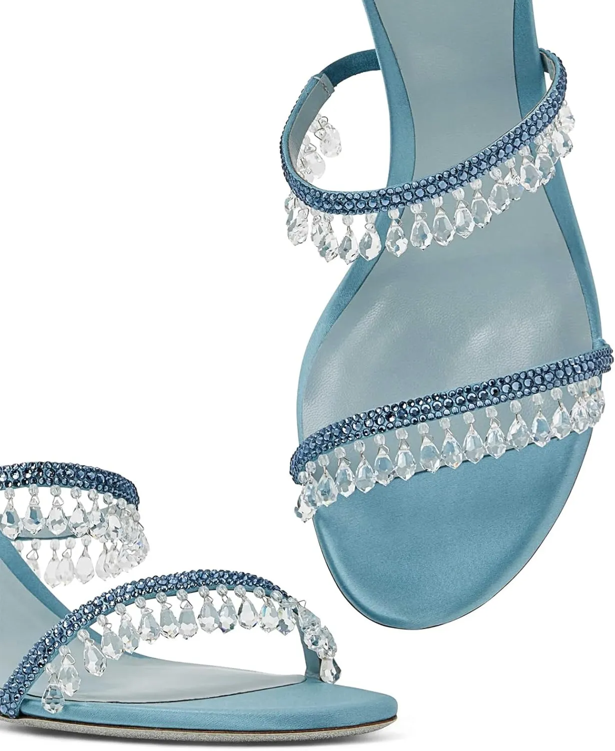 Rhinestone Tassel Heeled Sandals for Women Open Round Toe Stiletto High Heel Mules Sparkly Banquet Wedding Prom Shoes