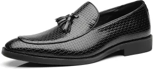 Santimon Men's Smoking Slipper Tassel Loafers Comfortable PU Leather Driving Boat Moccasins Casual Shoes