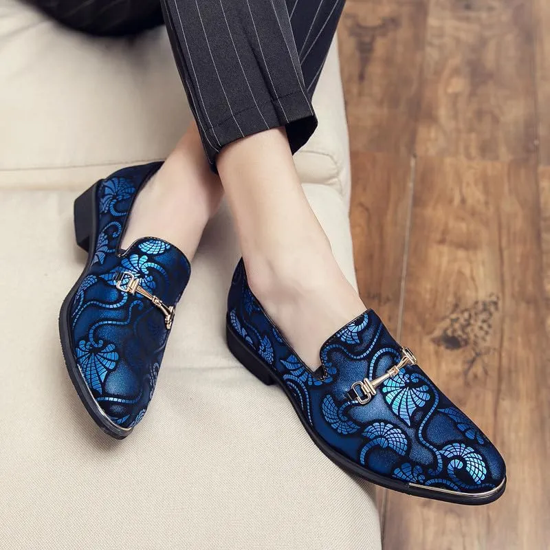 Santimon Men's Vintage Flower Dress Loafers Slip On Shoes Classic Horsebit Tuxedo Dress Wedding Shoes