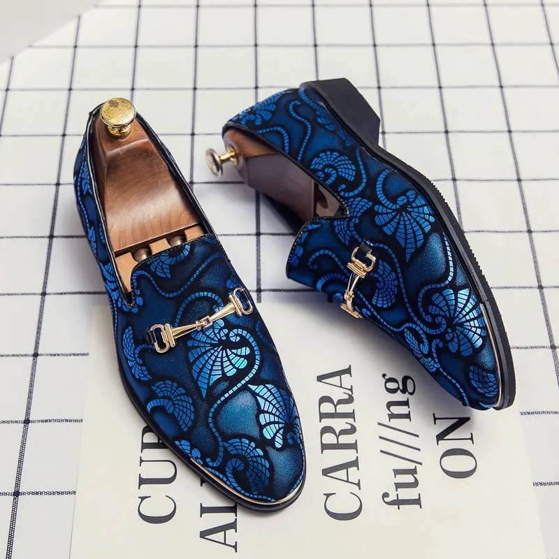 Santimon Men's Vintage Flower Dress Loafers Slip On Shoes Classic Horsebit Tuxedo Dress Wedding Shoes