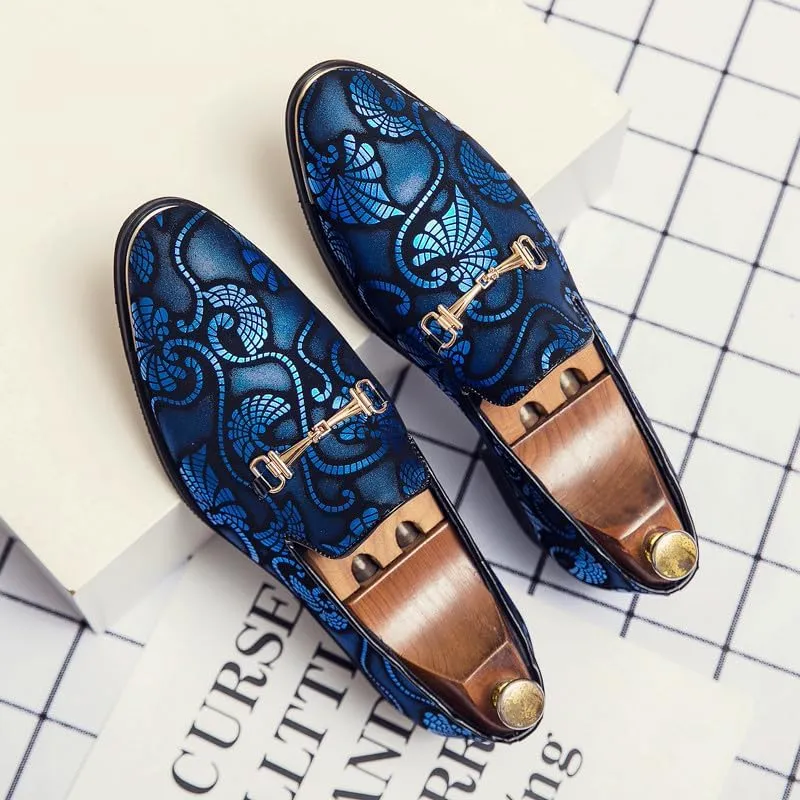 Santimon Men's Vintage Flower Dress Loafers Slip On Shoes Classic Horsebit Tuxedo Dress Wedding Shoes
