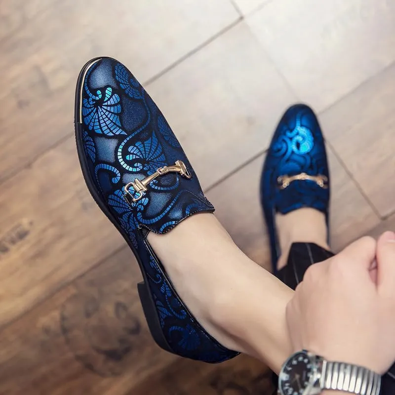 Santimon Men's Vintage Flower Dress Loafers Slip On Shoes Classic Horsebit Tuxedo Dress Wedding Shoes