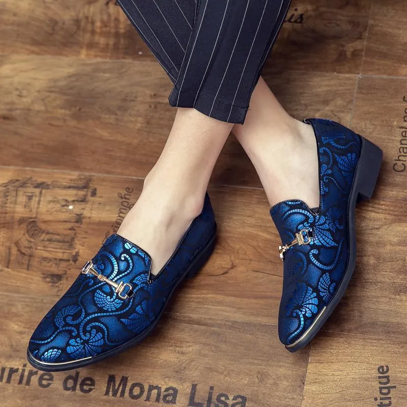 Santimon Men's Vintage Flower Dress Loafers Slip On Shoes Classic Horsebit Tuxedo Dress Wedding Shoes