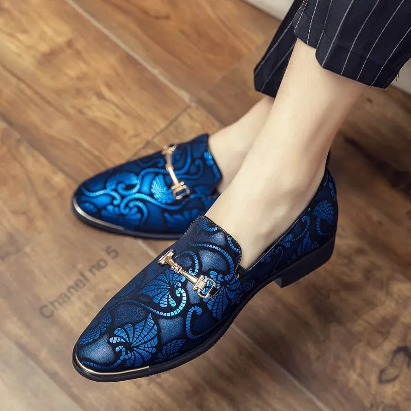 Santimon Men's Vintage Flower Dress Loafers Slip On Shoes Classic Horsebit Tuxedo Dress Wedding Shoes