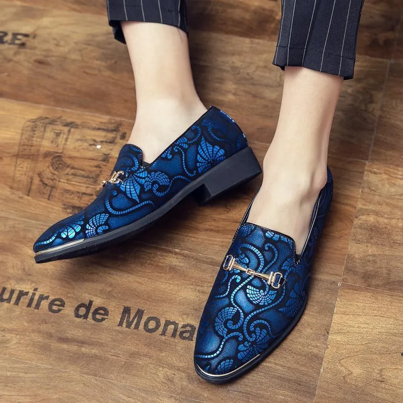 Santimon Men's Vintage Flower Dress Loafers Slip On Shoes Classic Horsebit Tuxedo Dress Wedding Shoes