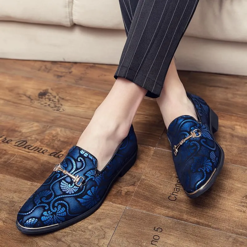 Santimon Men's Vintage Flower Dress Loafers Slip On Shoes Classic Horsebit Tuxedo Dress Wedding Shoes