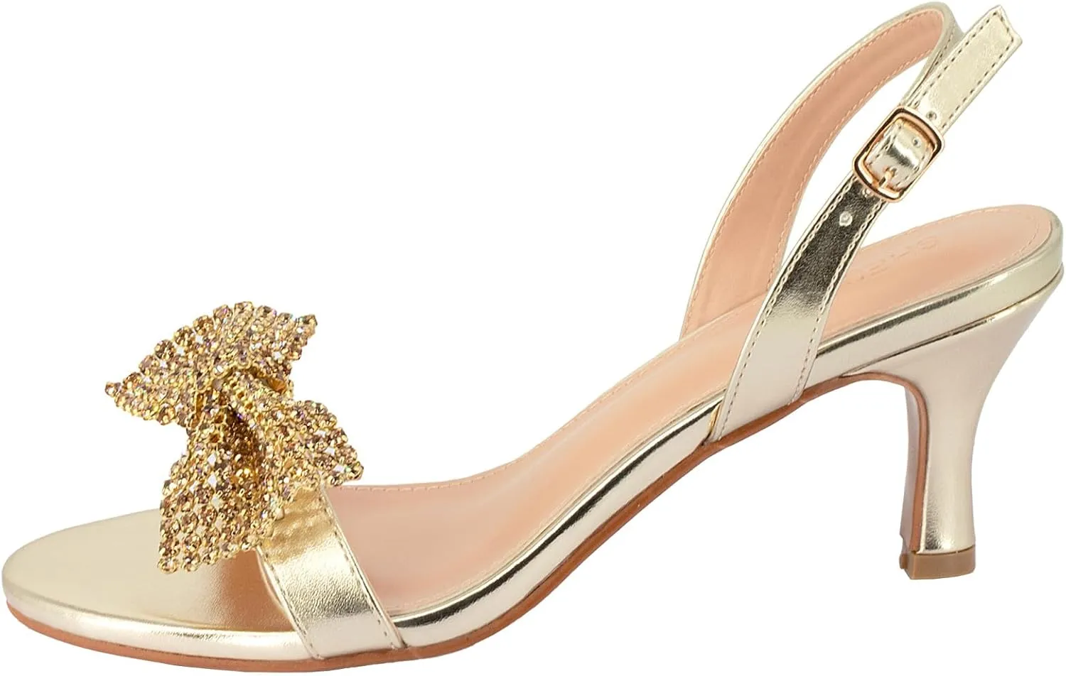 SheSole Women's Bow Rhinestones Dress Sandals Kitten Heels Sparkle Wedding Shoes for Bride Open Toe