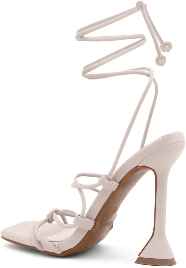 Shoe Land SL-Melody Women's Lace-Up Heels, Dressy Strappy High Heel Sandals, Square Open Toe with Tie-Up Ankle Wrap – Stiletto Heels for Prom, Party, and Wedding