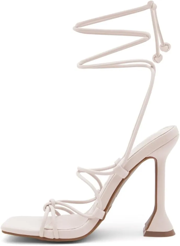 Shoe Land SL-Melody Women's Lace-Up Heels, Dressy Strappy High Heel Sandals, Square Open Toe with Tie-Up Ankle Wrap – Stiletto Heels for Prom, Party, and Wedding