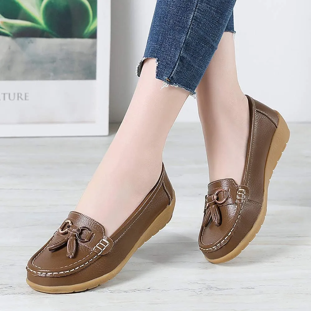 Shoes Loafers for Women Classic Leather Loafers Casual Slip-On Boat Shoes ComfortWalking Moccasins Soft Sole Shoes