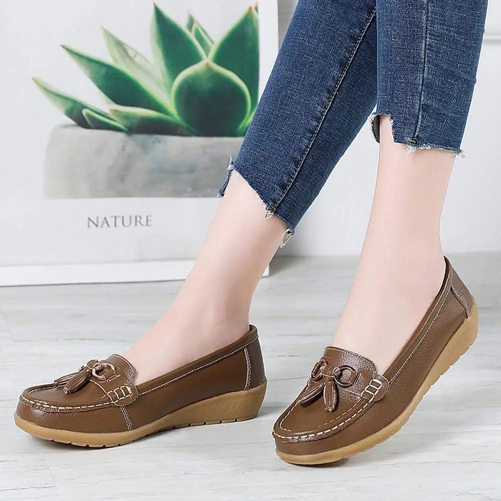 Shoes Loafers for Women Classic Leather Loafers Casual Slip-On Boat Shoes ComfortWalking Moccasins Soft Sole Shoes