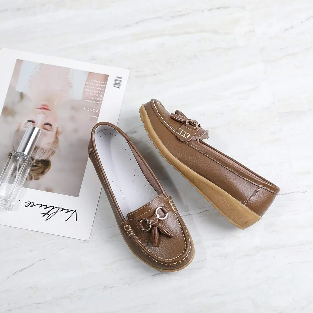 Shoes Loafers for Women Classic Leather Loafers Casual Slip-On Boat Shoes ComfortWalking Moccasins Soft Sole Shoes