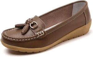 Shoes Loafers for Women Classic Leather Loafers Casual Slip-On Boat Shoes ComfortWalking Moccasins Soft Sole Shoes