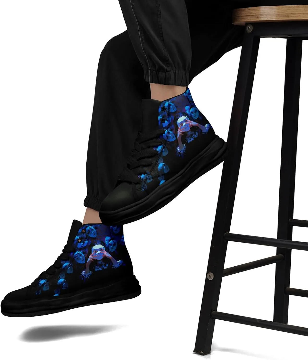 Skull High-Top Canvas Sneakers for Men Women Casual Comfortable Skateboarding Shoes, Gothic Design,Non-Slip Tennis Sneaker