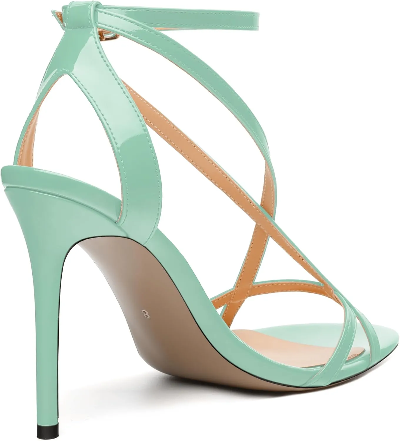 SKYSTERRY Lace Up High Stiletto Heeled Patent Sandals For Women Round Open Toe Strappy Ankle Buckle Heels Womens Dress Wedding Evening Fashion Shoes 4 Inch