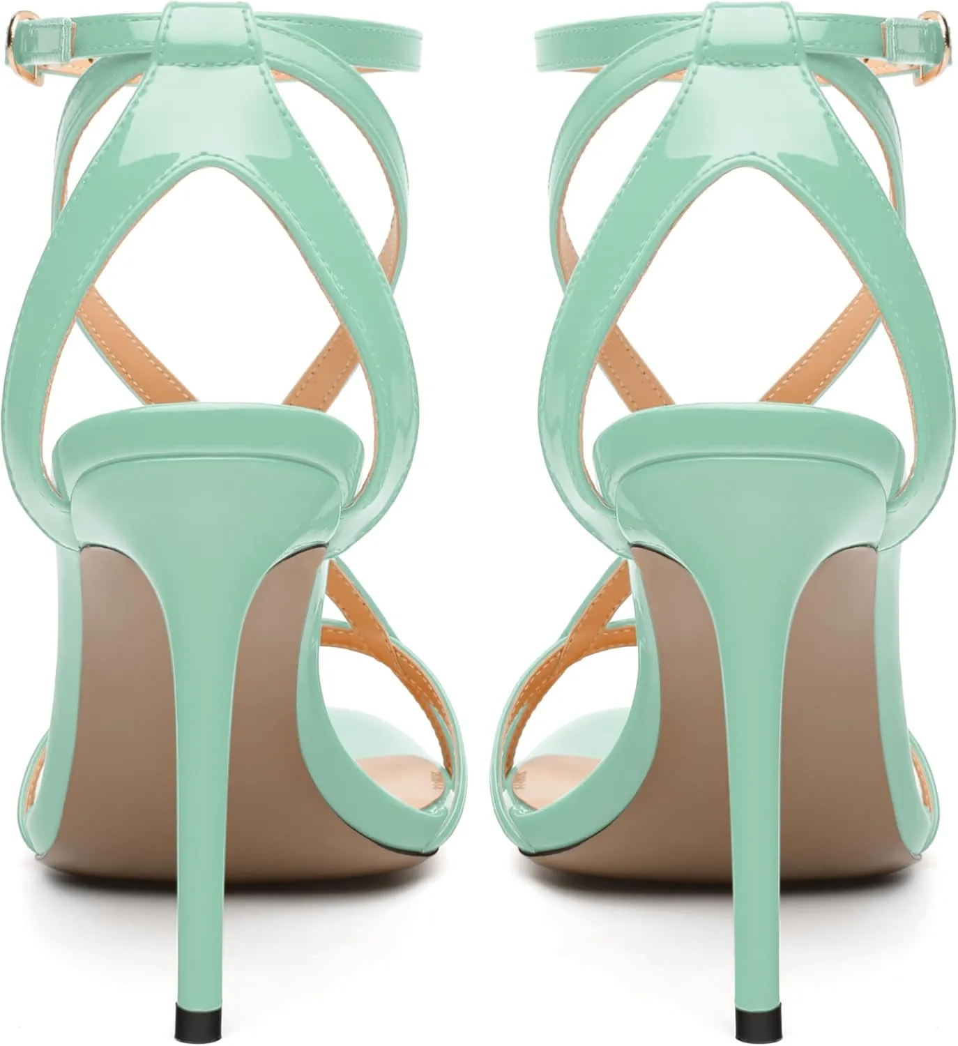 SKYSTERRY Lace Up High Stiletto Heeled Patent Sandals For Women Round Open Toe Strappy Ankle Buckle Heels Womens Dress Wedding Evening Fashion Shoes 4 Inch