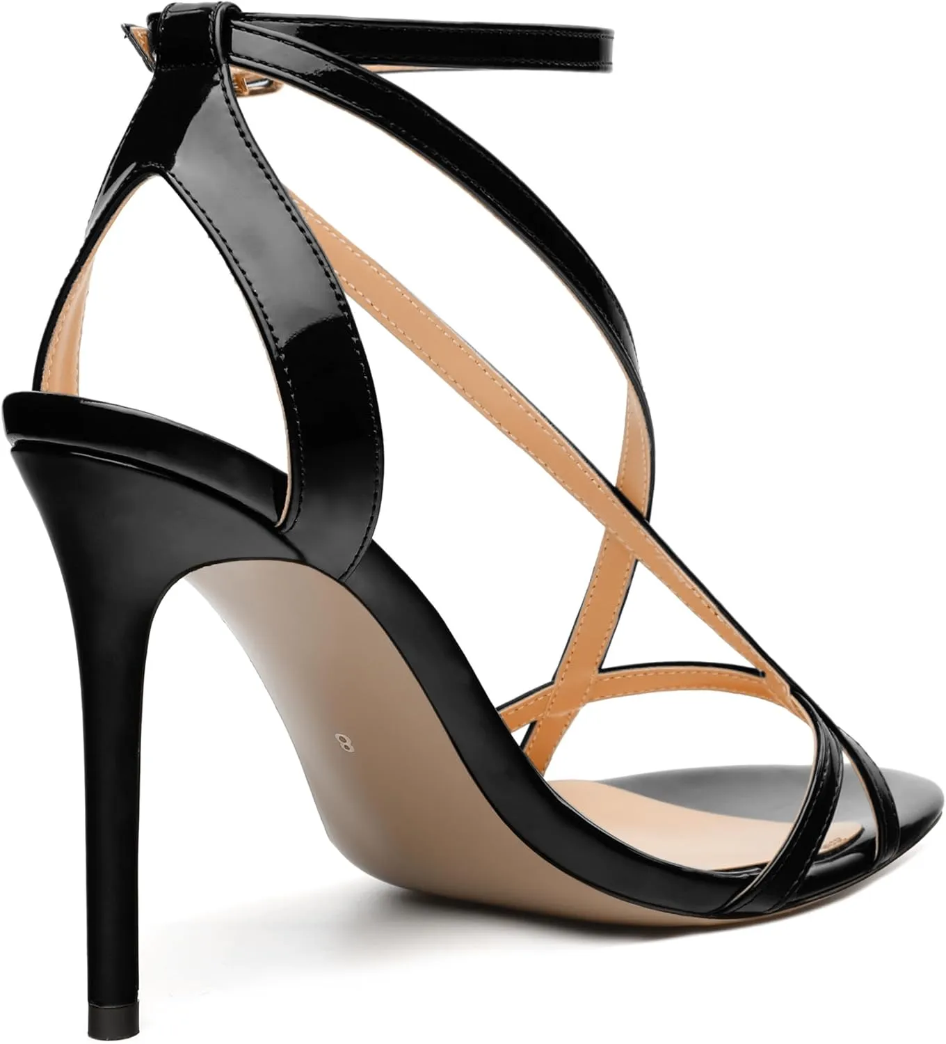 SKYSTERRY Lace Up High Stiletto Heeled Patent Sandals For Women Round Open Toe Strappy Ankle Buckle Heels Womens Dress Wedding Evening Fashion Shoes 4 Inch