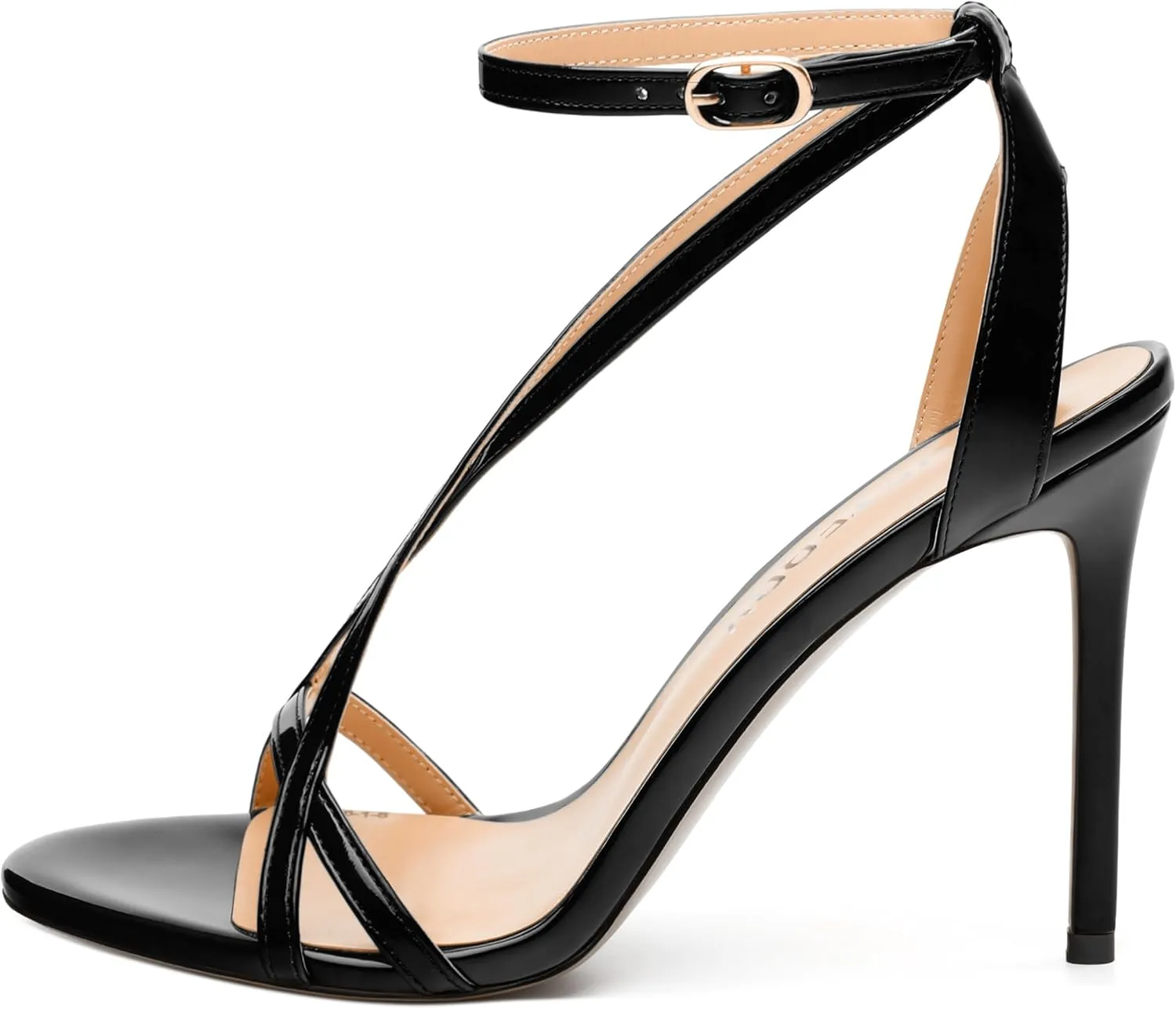SKYSTERRY Lace Up High Stiletto Heeled Patent Sandals For Women Round Open Toe Strappy Ankle Buckle Heels Womens Dress Wedding Evening Fashion Shoes 4 Inch