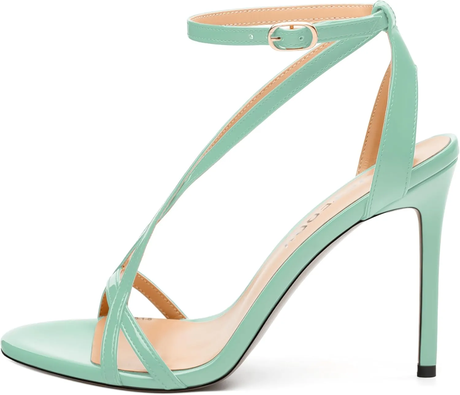 SKYSTERRY Lace Up High Stiletto Heeled Patent Sandals For Women Round Open Toe Strappy Ankle Buckle Heels Womens Dress Wedding Evening Fashion Shoes 4 Inch