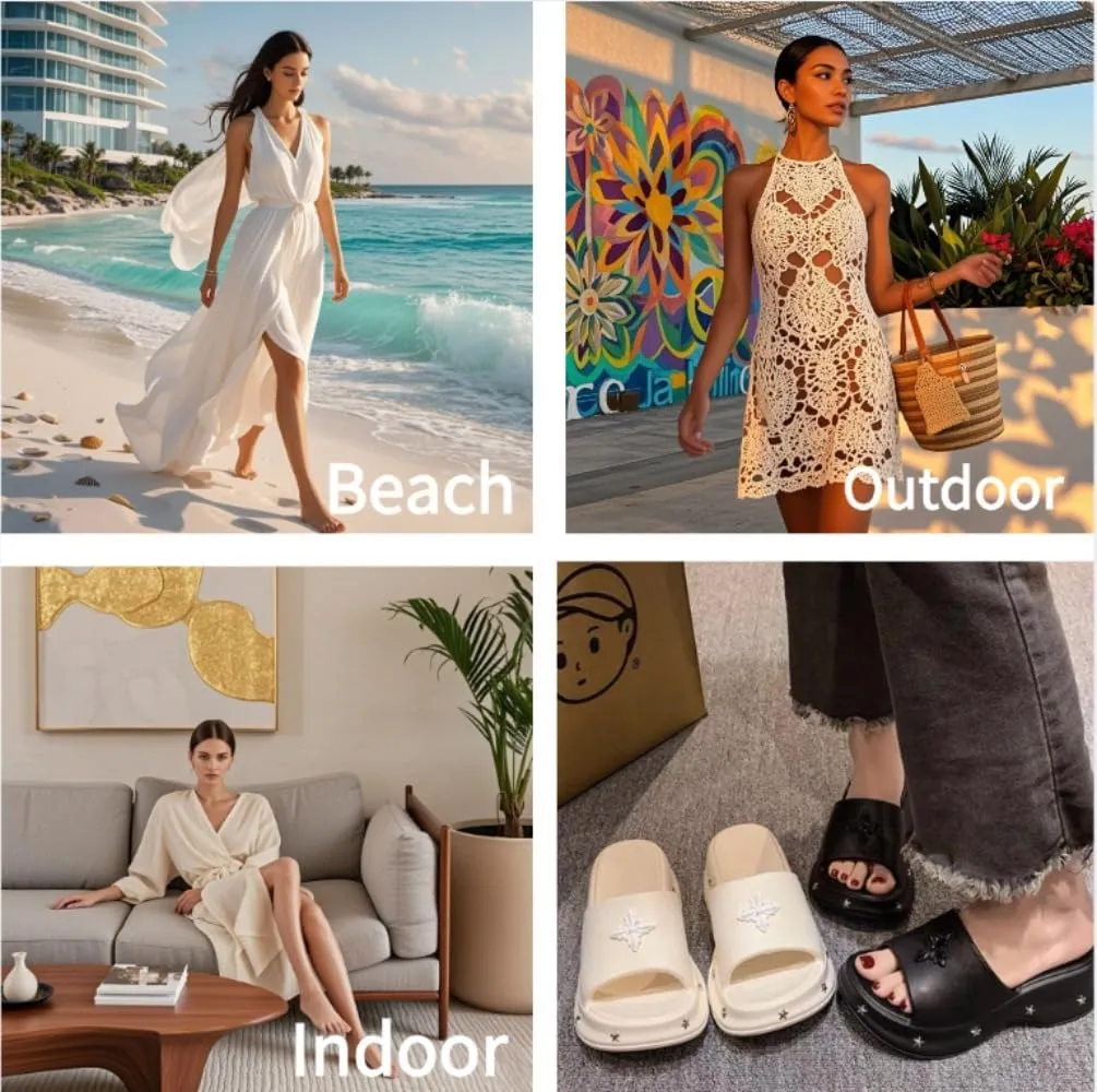 Slippers For Women Thick Sole Punk Star Design High Bottom Casual Shoes for Streetwear Party Outdoor Wear