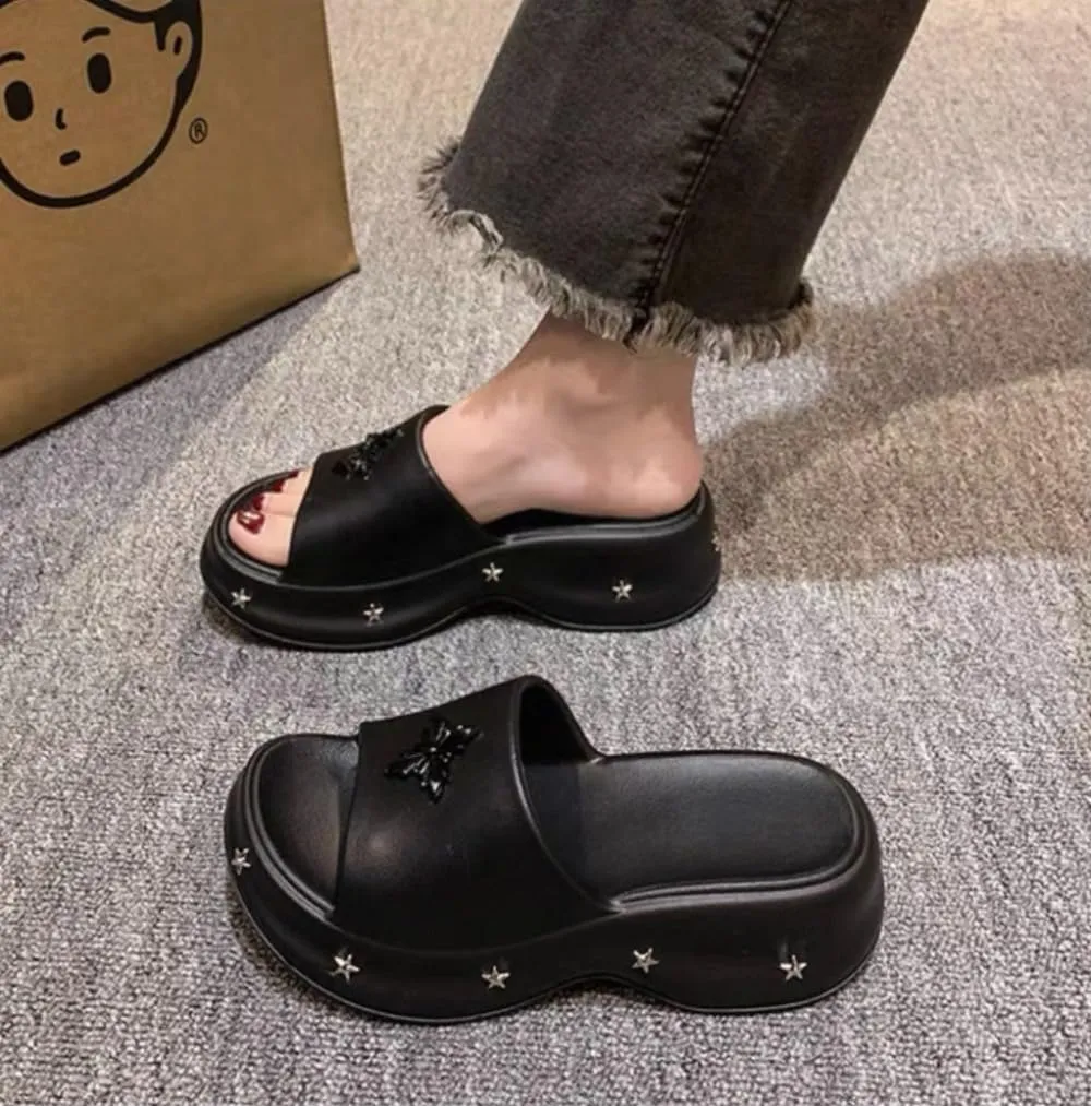 Slippers For Women Thick Sole Punk Star Design High Bottom Casual Shoes for Streetwear Party Outdoor Wear