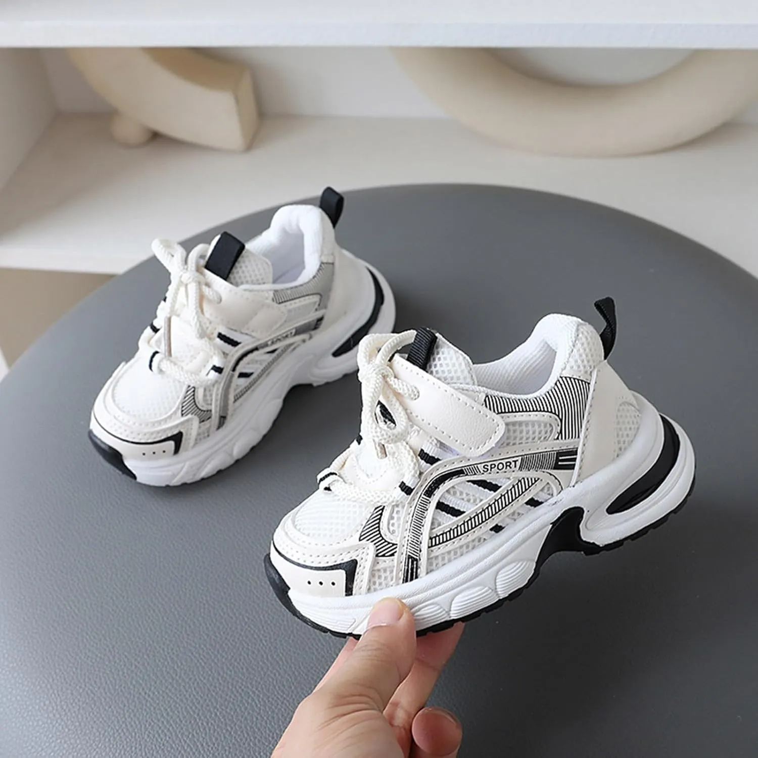 Sneakers for Girls Fashion Kids Chunky Causal Sneakers Lace Up Breathable Net Thick Sole Sports Shoes Clunky School Shoes