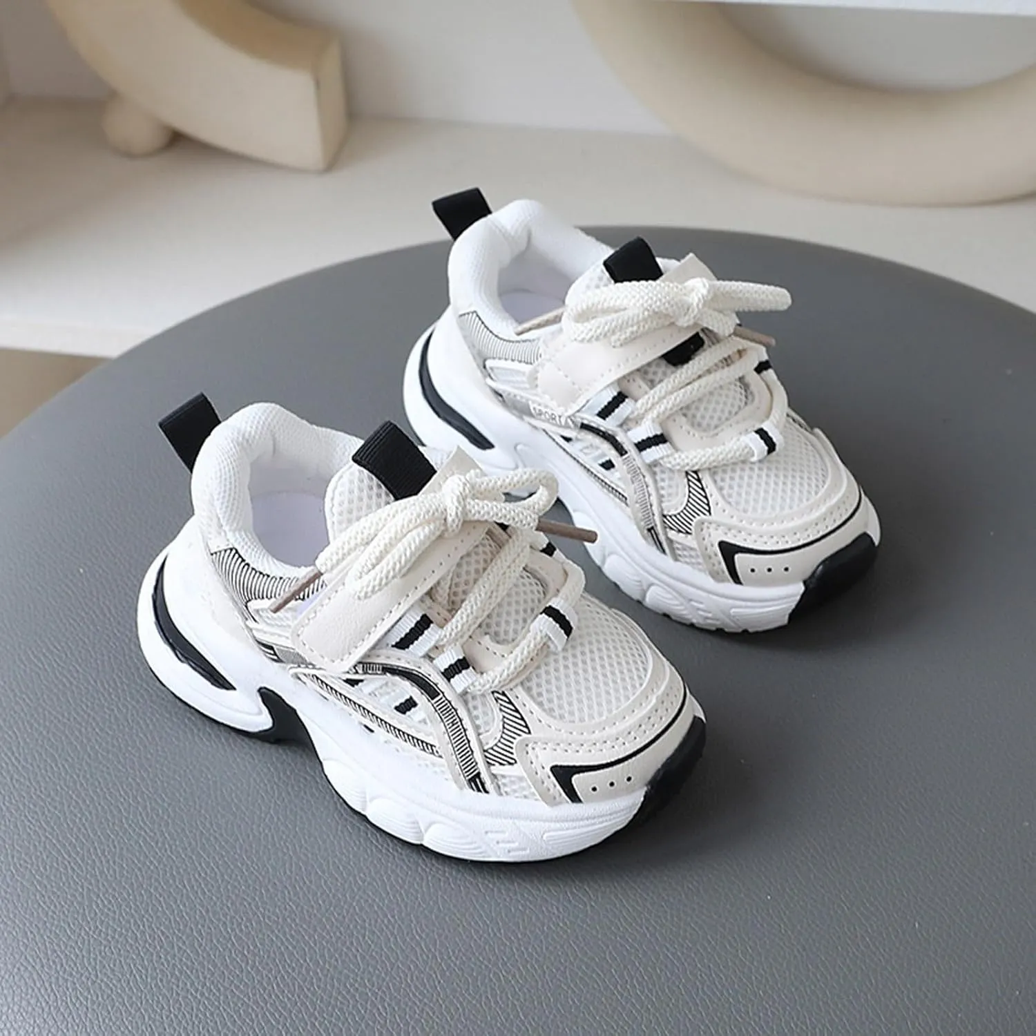 Sneakers for Girls Fashion Kids Chunky Causal Sneakers Lace Up Breathable Net Thick Sole Sports Shoes Clunky School Shoes