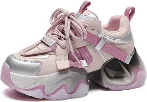 Sneakers Women's Fashion Sneakers Thick Bottom Colorblocking Chunky Casual Mesh Breathable Fashion Lace-up Shoes Women's Oxfords Comforts Platform Shoes for Women
