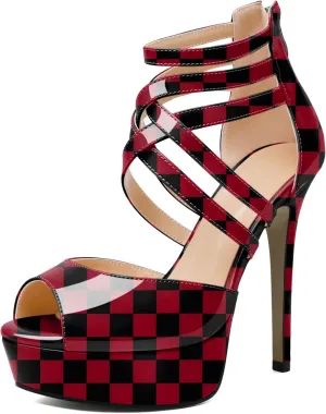 Soireelady Womens Platform Heels Ankle Strap High Heel Sandals Peep Toe Strappy Stiletto Heels Sexy Stripper Heeled Sandals 6 Inches