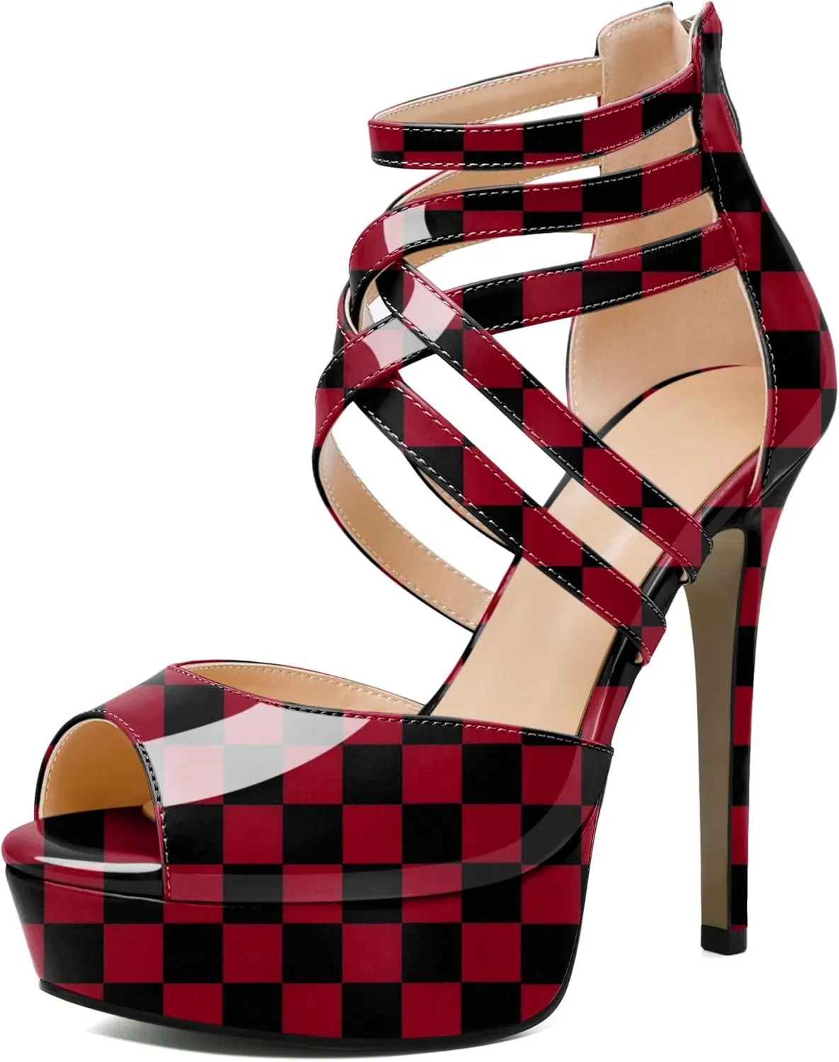 Soireelady Womens Platform Heels Ankle Strap High Heel Sandals Peep Toe Strappy Stiletto Heels Sexy Stripper Heeled Sandals 6 Inches