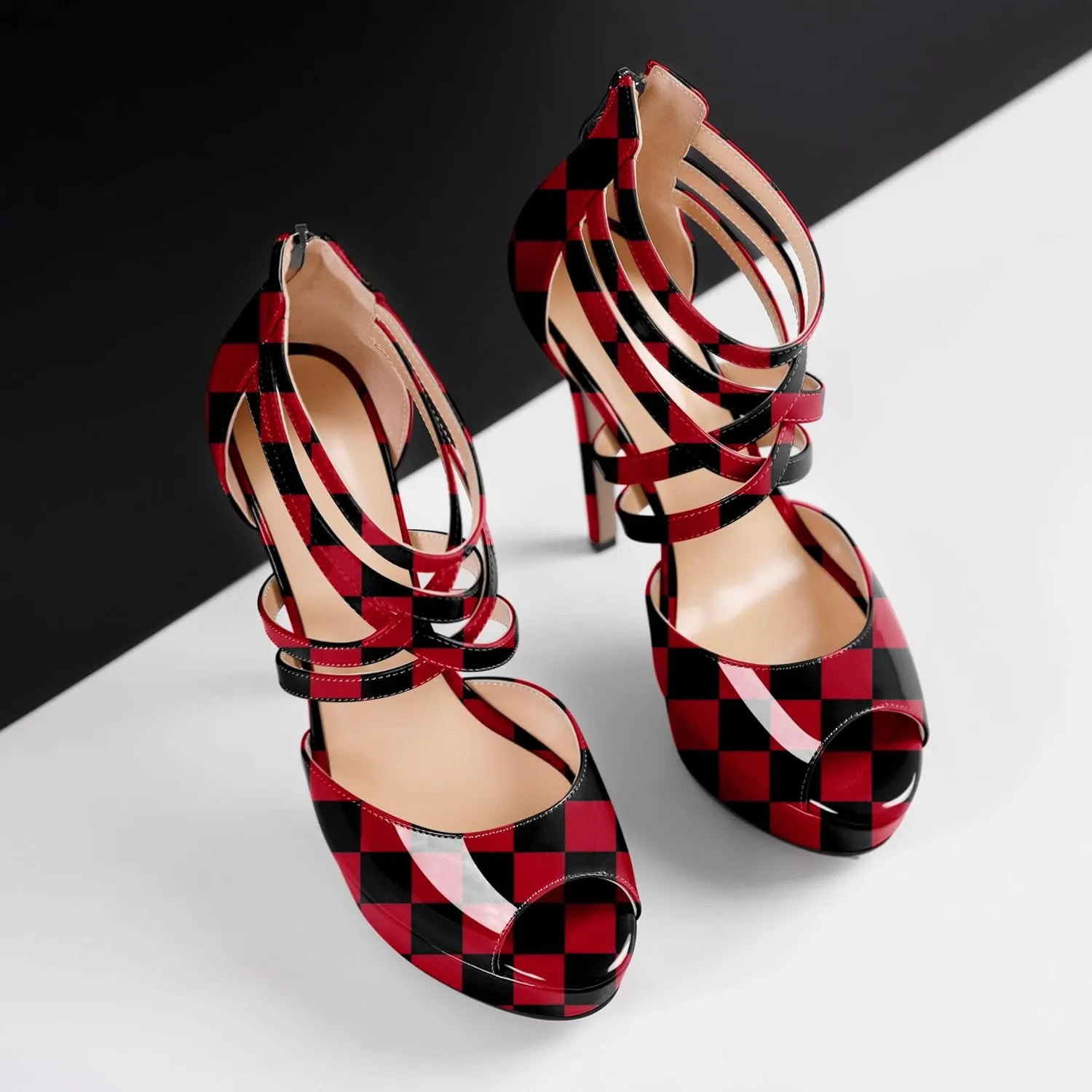 Soireelady Womens Platform Heels Ankle Strap High Heel Sandals Peep Toe Strappy Stiletto Heels Sexy Stripper Heeled Sandals 6 Inches