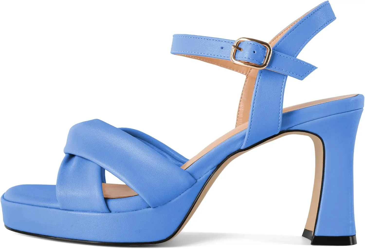 Soireelady Womens Platform Heels, Chunky Heel Ankle Strap Open Toe Block Heels, Square Toe Ankle Strap Heeled Sandals 3.5 Inches