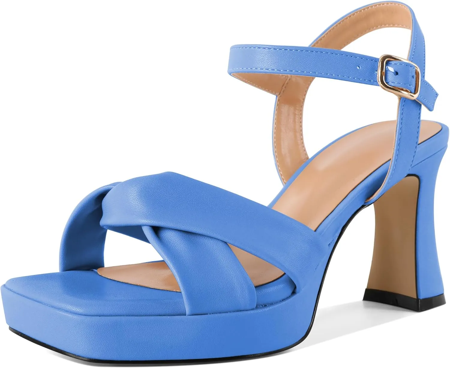 Soireelady Womens Platform Heels, Chunky Heel Ankle Strap Open Toe Block Heels, Square Toe Ankle Strap Heeled Sandals 3.5 Inches