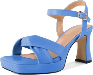 Soireelady Womens Platform Heels, Chunky Heel Ankle Strap Open Toe Block Heels, Square Toe Ankle Strap Heeled Sandals 3.5 Inches