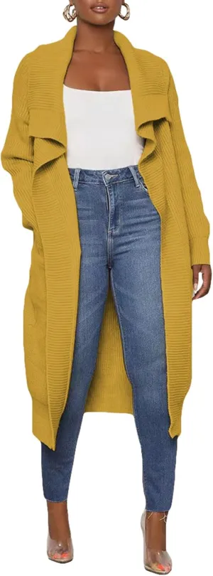SOMTHRON Women's Oversized Open Front Cardigan Ribbed Knit Sweaters Long Sleeve Collared Falll Draped Coat Outwear